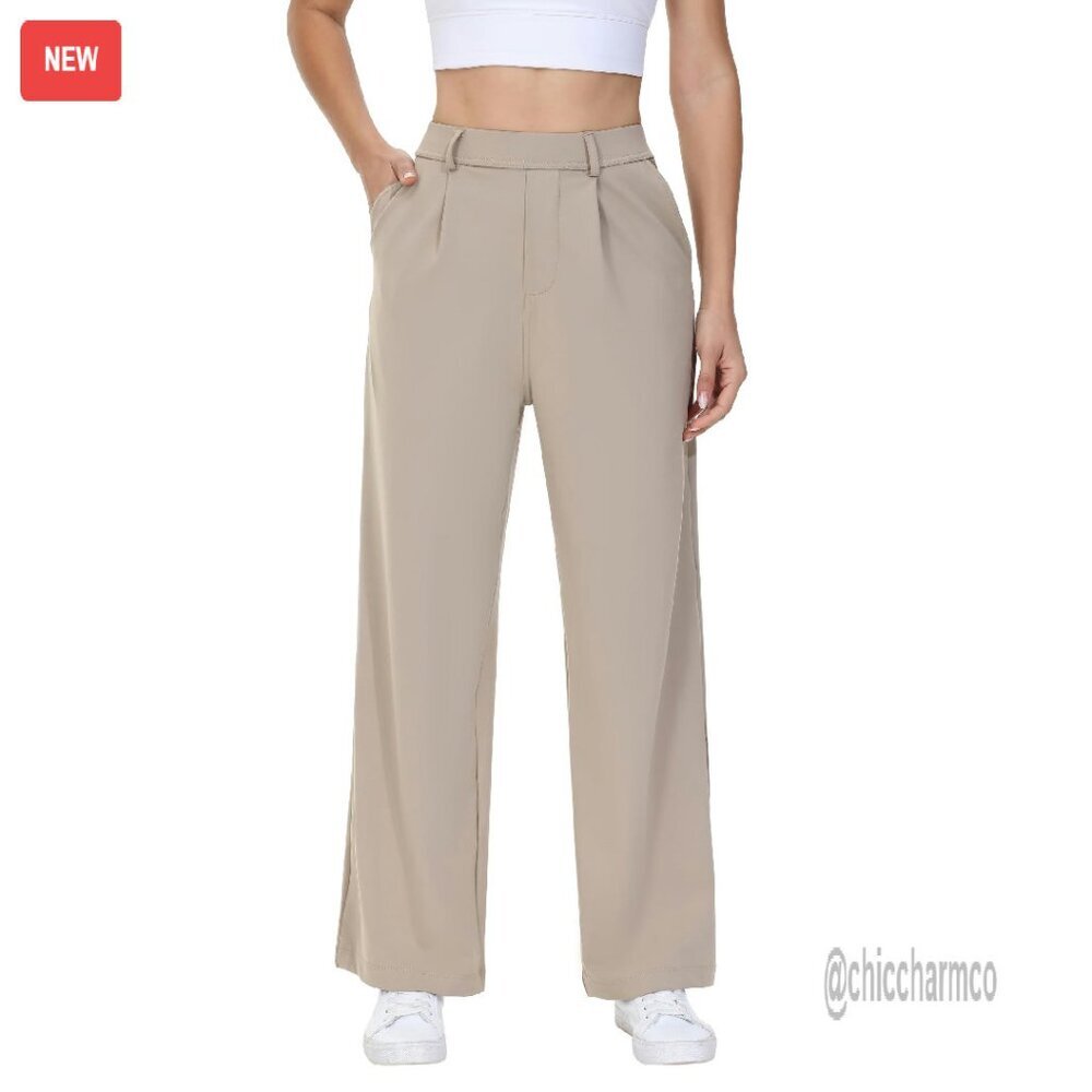 Stretchy Wide Leg Pants with Pockets for Work Yoga Travel